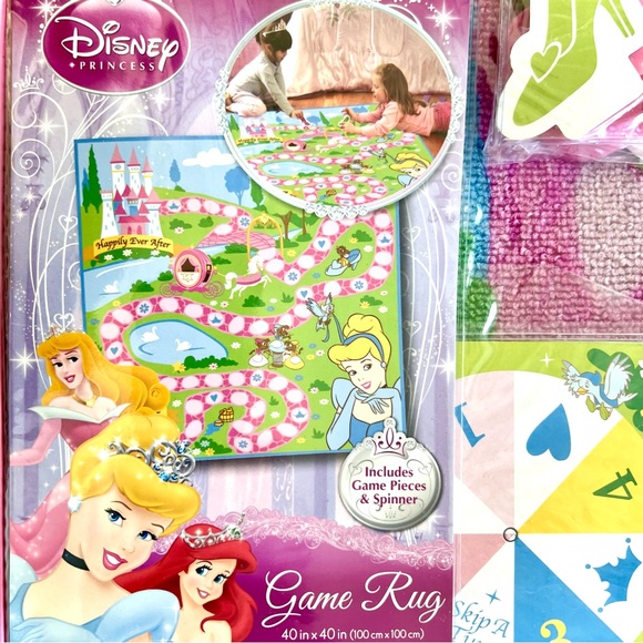 NEW Disney Princess Game Rug 40” x 40” Pink & Green w Spinner & Player Pieces - Picture 3 of 15